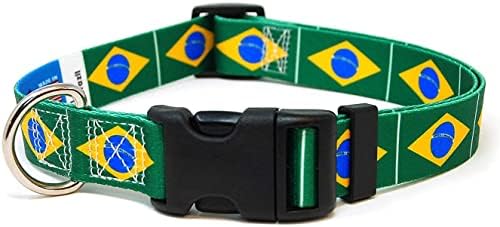 צווארון כלבים ברזיל | דגל ברזיל | אבזם שחרור מהיר | מיוצר ב- NJ, ארהב | לכלבים בינוניים | רוחב 1 סנטימטר